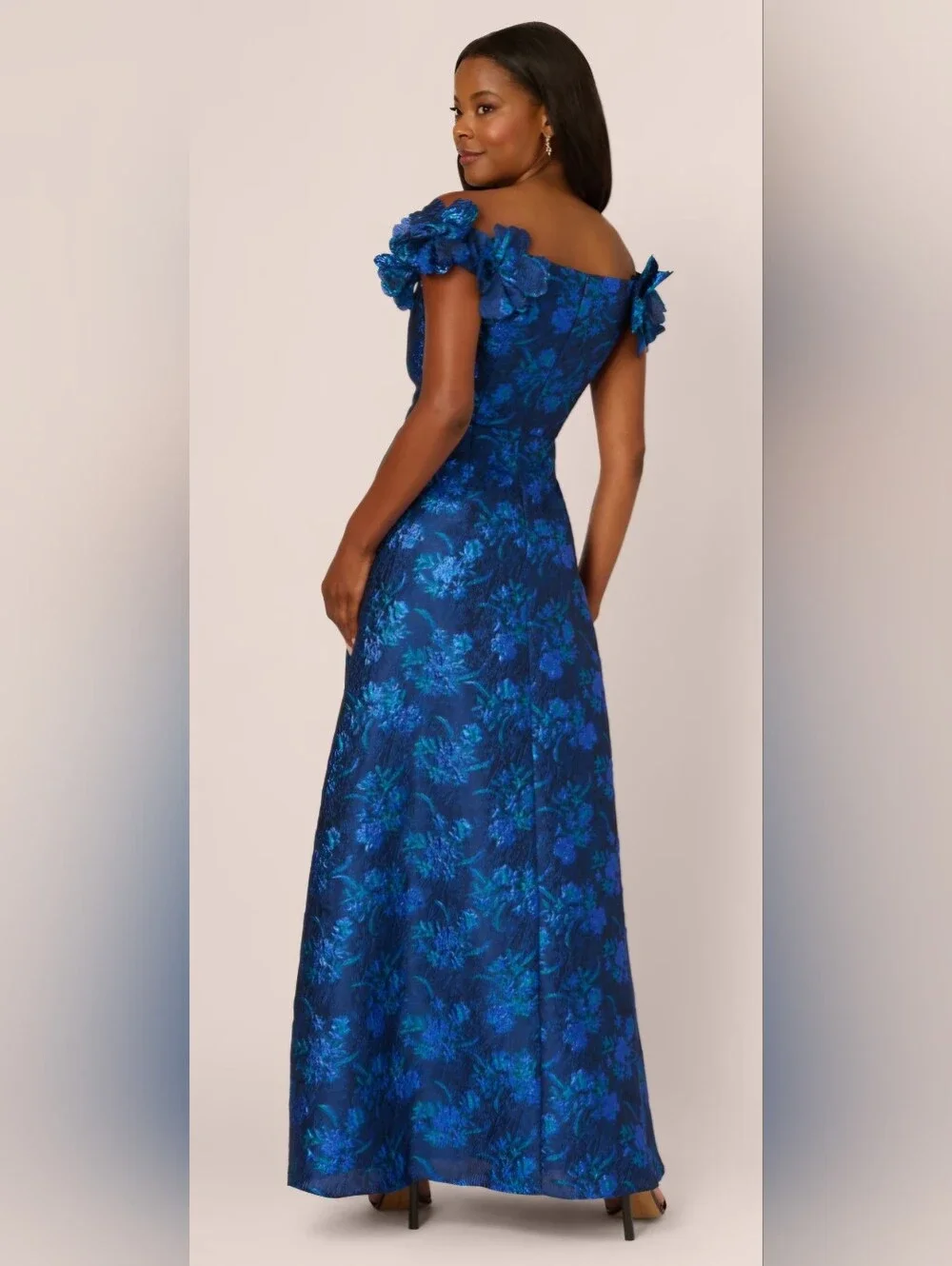 Adrianna Papell BK1410 Floral Jacquard Evening Gown Royal Blue Size 4 - Picture 2 of 4
